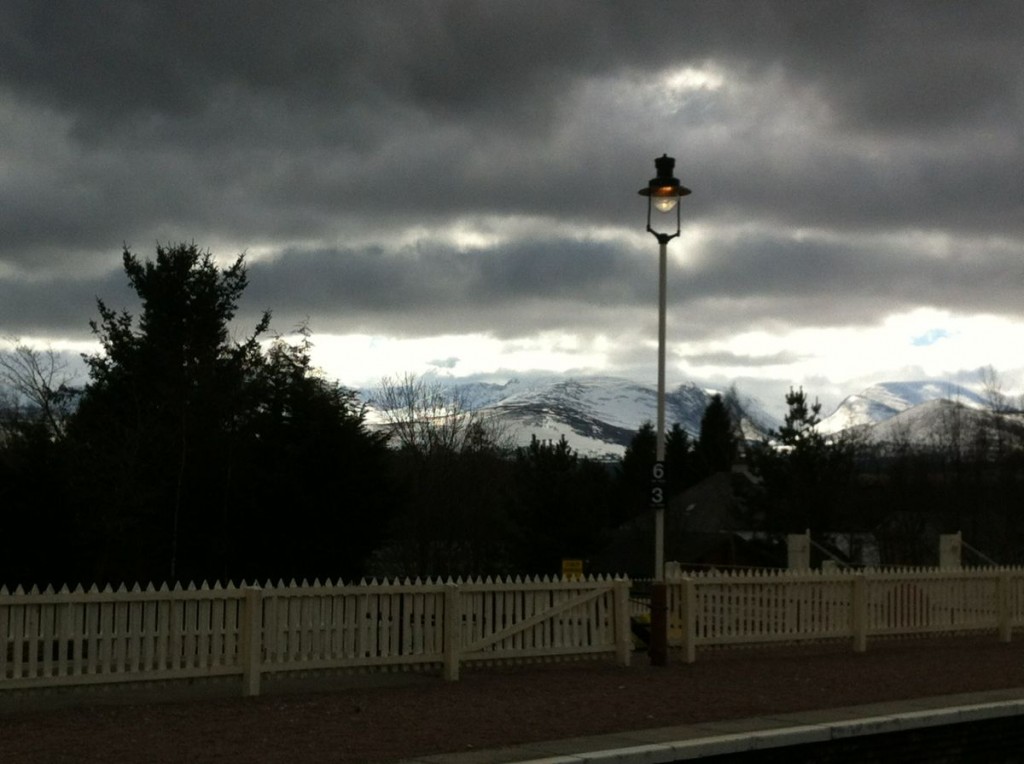 View from the Aviemore railway station in the early morning